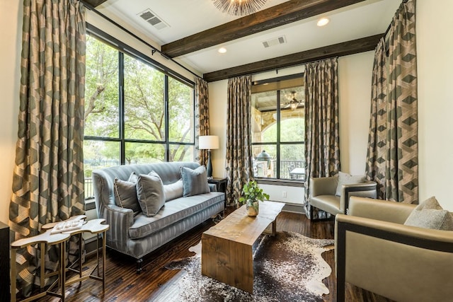 2104 University Club Dr, Austin, TX 78732 - living room with hardwood / wood-style floors and beam ceiling