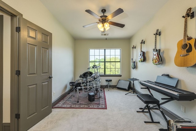 2104 University Club Dr, Austin, TX 78732 - rec room featuring carpet floors, a ceiling fan, and baseboards