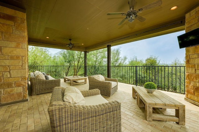 2104 University Club Dr, Austin, TX 78732 - view of patio / terrace featuring a ceiling fan and an outdoor living space
