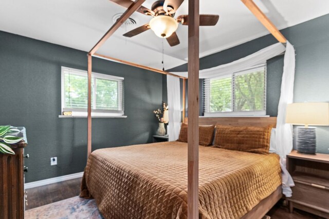 26 N Castleberry St, Lampasas, TX 76550 - bedroom with wood finished floors and ceiling fan