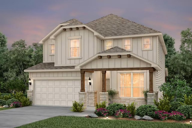 313 Singing Dove Way, Liberty Hill, TX 78642 - craftsman-style house featuring roof with shingles, stone siding, board and batten siding, and a garage