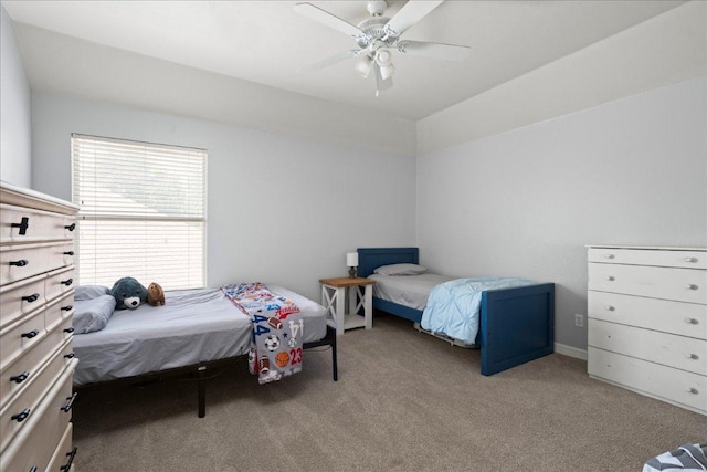 134 Brentwood Dr, Georgetown, TX 78628 - carpeted bedroom with ceiling fan and lofted ceiling