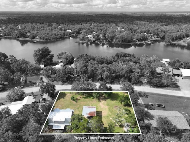417 Big Bow, Smithville, TX 78957 - aerial view featuring a wooded view and a water view