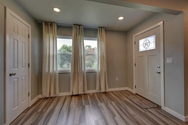 417 Big Bow, Smithville, TX 78957 - foyer with wood finished floors, baseboards, and recessed lighting