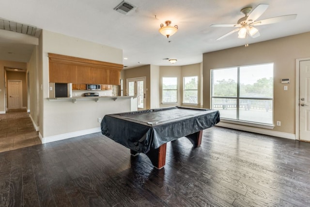 208 Saddletree Ln, Dripping Springs, TX 78620 - rec room with baseboards, ceiling fan, wood finished floors, and billiards