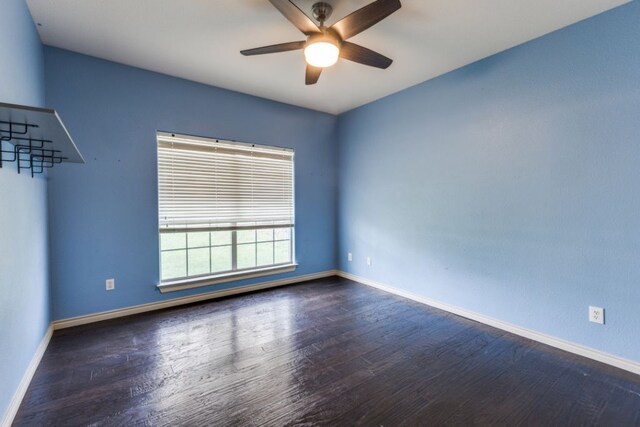 208 Saddletree Ln, Dripping Springs, TX 78620 - unfurnished room featuring wood finished floors, a ceiling fan, and baseboards