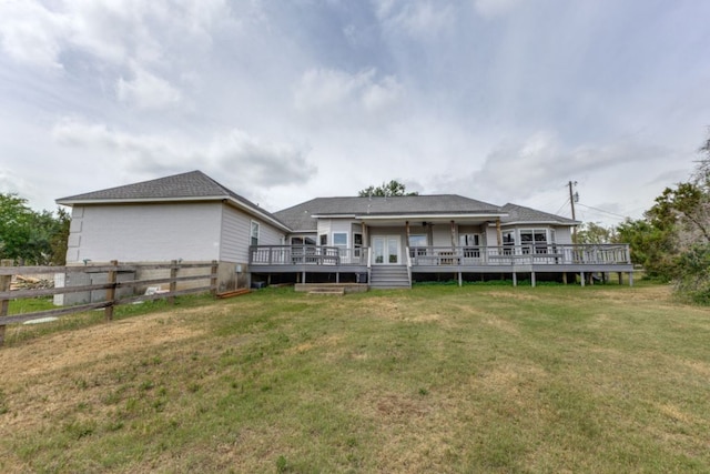 208 Saddletree Ln, Dripping Springs, TX 78620 - rear view of property featuring a wooden deck and a ceiling fan