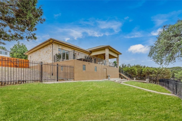 5004 Arrowhead Dr, Lago Vista, TX 78645 - back of house with stone siding and stairs