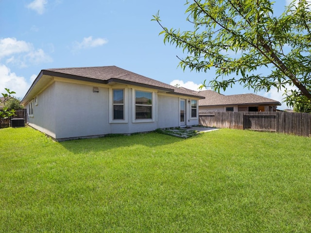 180 Tailwind Dr, Kyle, TX 78640 - back of property with a fenced backyard, stucco siding, and roof with shingles