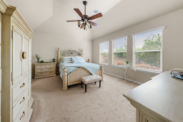 535 Tranquility Mtn, Buda, TX 78610 - bedroom with vaulted ceiling, light colored carpet, a ceiling fan, and baseboards