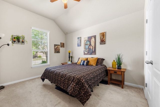 535 Tranquility Mtn, Buda, TX 78610 - carpeted bedroom with baseboards, lofted ceiling, and a ceiling fan