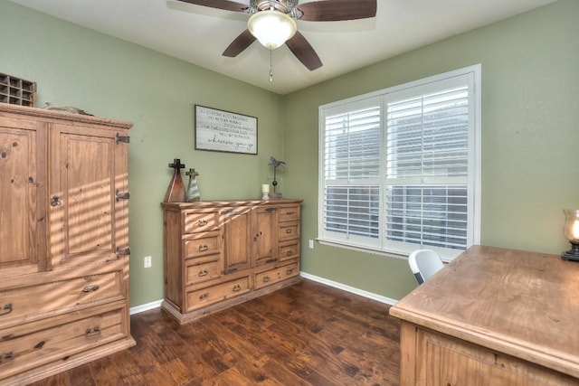 802 Apache Mountain Ln, Georgetown, TX 78633 - office featuring dark wood-style flooring, baseboards, and ceiling fan