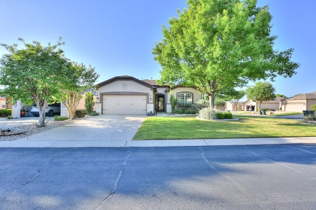 802 Apache Mountain Ln, Georgetown, TX 78633 - single story home with stucco siding, a garage, driveway, a front yard, and stone siding