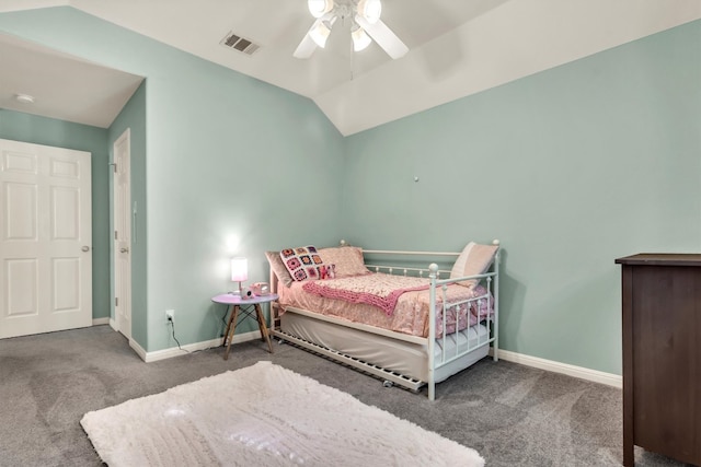 3820 Lagoona Dr, Round Rock, TX 78681 - bedroom with carpet, baseboards, lofted ceiling, and a ceiling fan