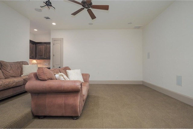 8315 Lime Creek Rd, Volente, TX 78641 - living area featuring recessed lighting, a ceiling fan, light colored carpet, and baseboards