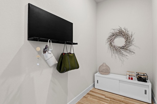 interior space featuring baseboards and light wood-style floors