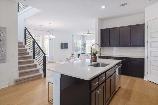 4323 Attra St, Austin, TX 78723 - kitchen with a sink, light wood-style flooring, light countertops, backsplash, and visible vents