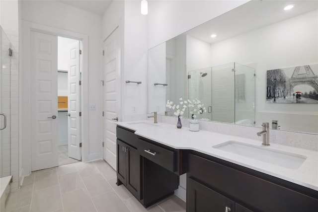 4323 Attra St, Austin, TX 78723 - full bath with a sink, recessed lighting, double vanity, and a stall shower