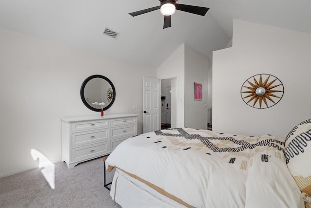 2003 Ploverville Ln, Austin, TX 78728 - bedroom featuring lofted ceiling, ceiling fan, visible vents, and carpet flooring