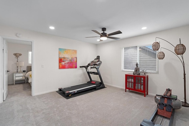 2003 Ploverville Ln, Austin, TX 78728 - workout area with ceiling fan, baseboards, carpet flooring, and recessed lighting