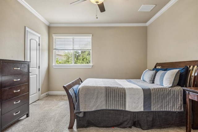 2505 Livenza Pl, Leander, TX 78641 - bedroom with crown molding, light colored carpet, and ceiling fan