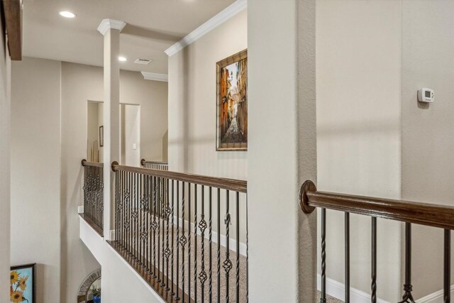 2505 Livenza Pl, Leander, TX 78641 - corridor with ornamental molding and recessed lighting