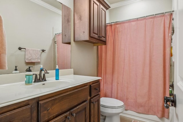 2505 Livenza Pl, Leander, TX 78641 - full bathroom featuring ornamental molding, vanity, and shower / bath combo