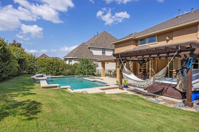 2505 Livenza Pl, Leander, TX 78641 - view of swimming pool featuring a hot tub, a pergola, a yard, and a patio area