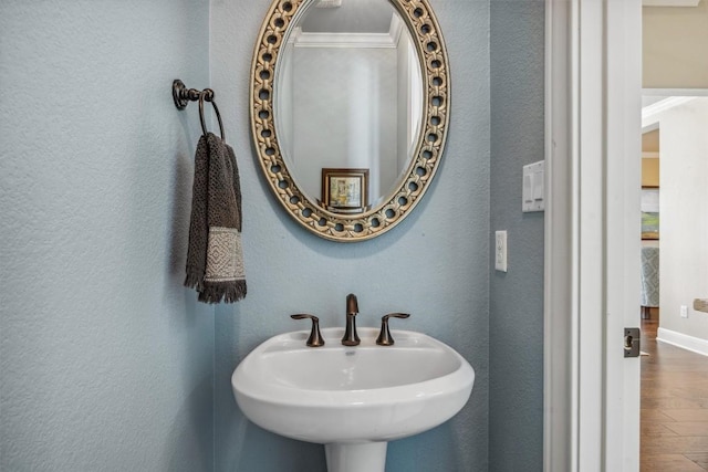 2505 Livenza Pl, Leander, TX 78641 - bathroom with wood finished floors and a textured wall