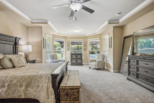 2505 Livenza Pl, Leander, TX 78641 - bedroom with access to outside, light colored carpet, multiple windows, and crown molding