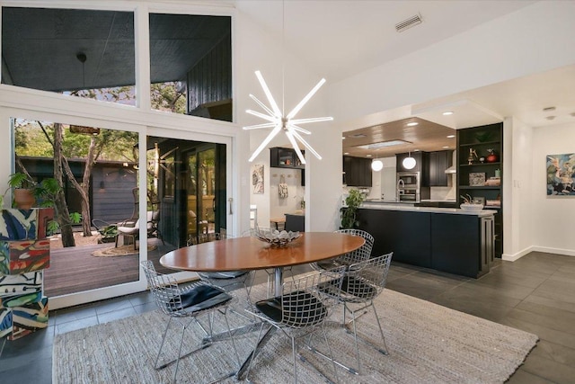 1213 Falcon Ledge Dr, Austin, TX 78746 - tiled dining space with a towering ceiling and baseboards