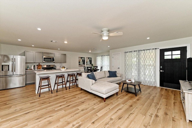6300 Merriwood Dr, Austin, TX 78745 - living room featuring recessed lighting, light wood-style floors, and ceiling fan