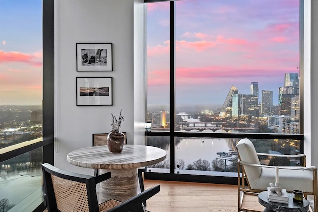 interior space featuring a view of city
