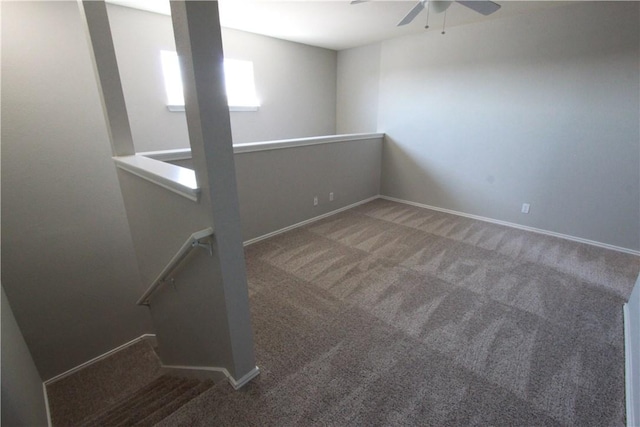 122 Bayliss St, Hutto, TX 78634 - basement featuring ceiling fan, baseboards, and carpet flooring