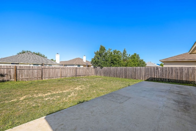 view of yard featuring a fenced backyard and a patio