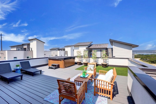 4300 Mansfield Dam Ct Unit 1231, Austin, TX 78734 - wooden terrace with a hot tub, outdoor lounge area, and a residential view