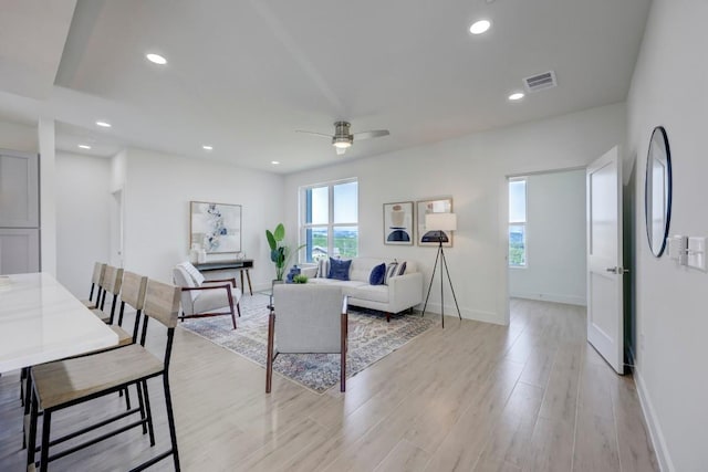 4300 Mansfield Dam Ct Unit 1231, Austin, TX 78734 - living room with a ceiling fan, light wood finished floors, recessed lighting, and baseboards