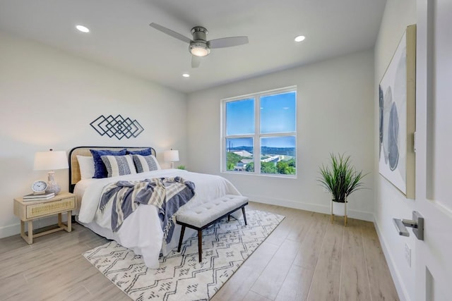 4300 Mansfield Dam Ct Unit 1231, Austin, TX 78734 - bedroom featuring baseboards, light wood finished floors, recessed lighting, and ceiling fan