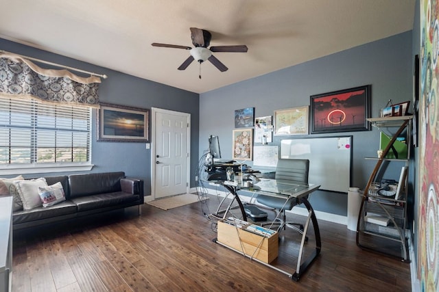3708 Lajitas, Leander, TX 78641 - home office featuring ceiling fan and wood-type flooring