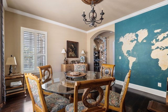 3708 Lajitas, Leander, TX 78641 - dining room with arched walkways, wood finished floors, and ornamental molding