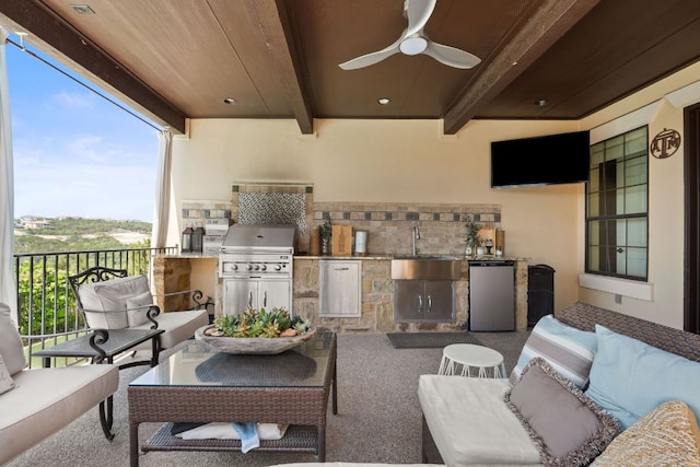 3708 Lajitas, Leander, TX 78641 - view of patio / terrace featuring an outdoor living space, exterior kitchen, and ceiling fan