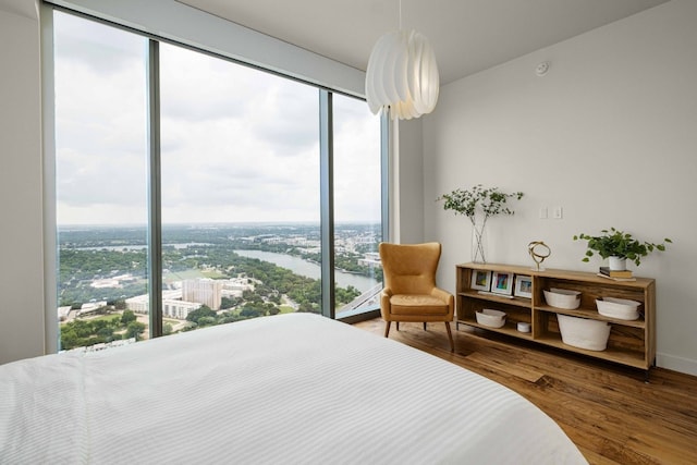44 E Ave Unit 4305, Austin, TX 78701 - bedroom with multiple windows, wood finished floors, and baseboards