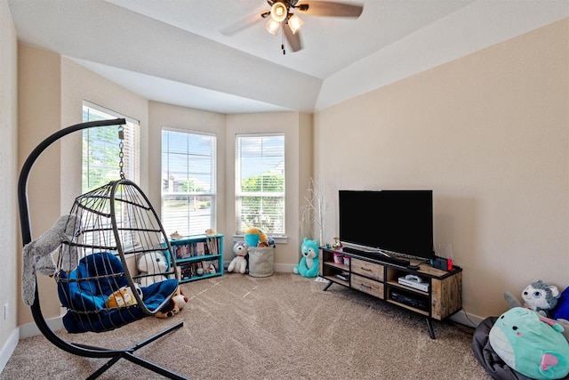 629 Asher Ct, Leander, TX 78641 - living area with carpet flooring, healthy amount of natural light, and ceiling fan