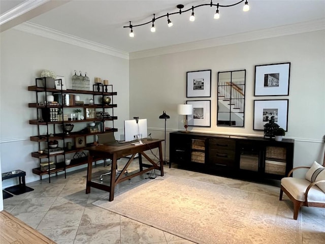 office space featuring crown molding