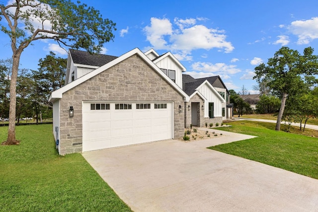 208 Ulupau Cir, Bastrop, TX 78602 - view of front of home featuring board and batten siding, stone siding, driveway, and a garage