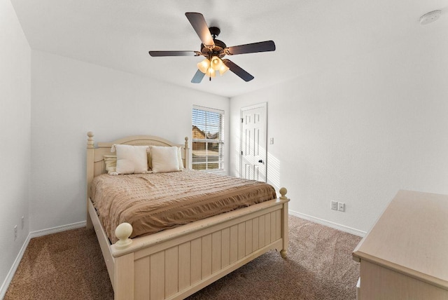 bedroom with carpet, baseboards, and ceiling fan