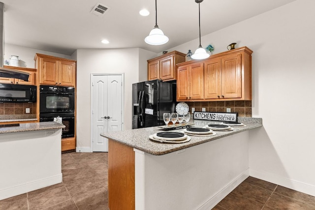 2800 Lomas Rodando Calzada Rd, Kempner, TX 76539 - kitchen featuring black appliances, backsplash, baseboards, dark tile patterned floors, and recessed lighting