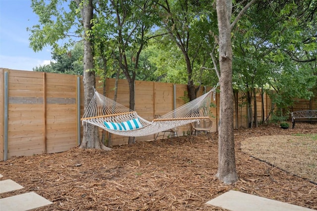 view of yard with a fenced backyard