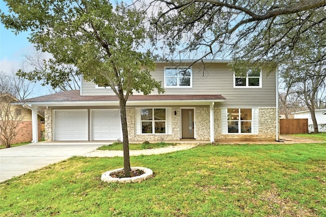 5000 Pack Saddle Pass, Austin, TX 78745 - traditional home with stone siding, concrete driveway, and a garage