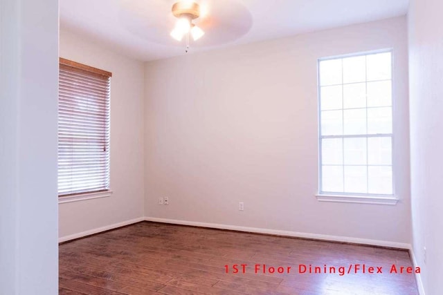 102 Buck Shot Ct, Bastrop, TX 78602 - spare room with wood finished floors, baseboards, and a ceiling fan